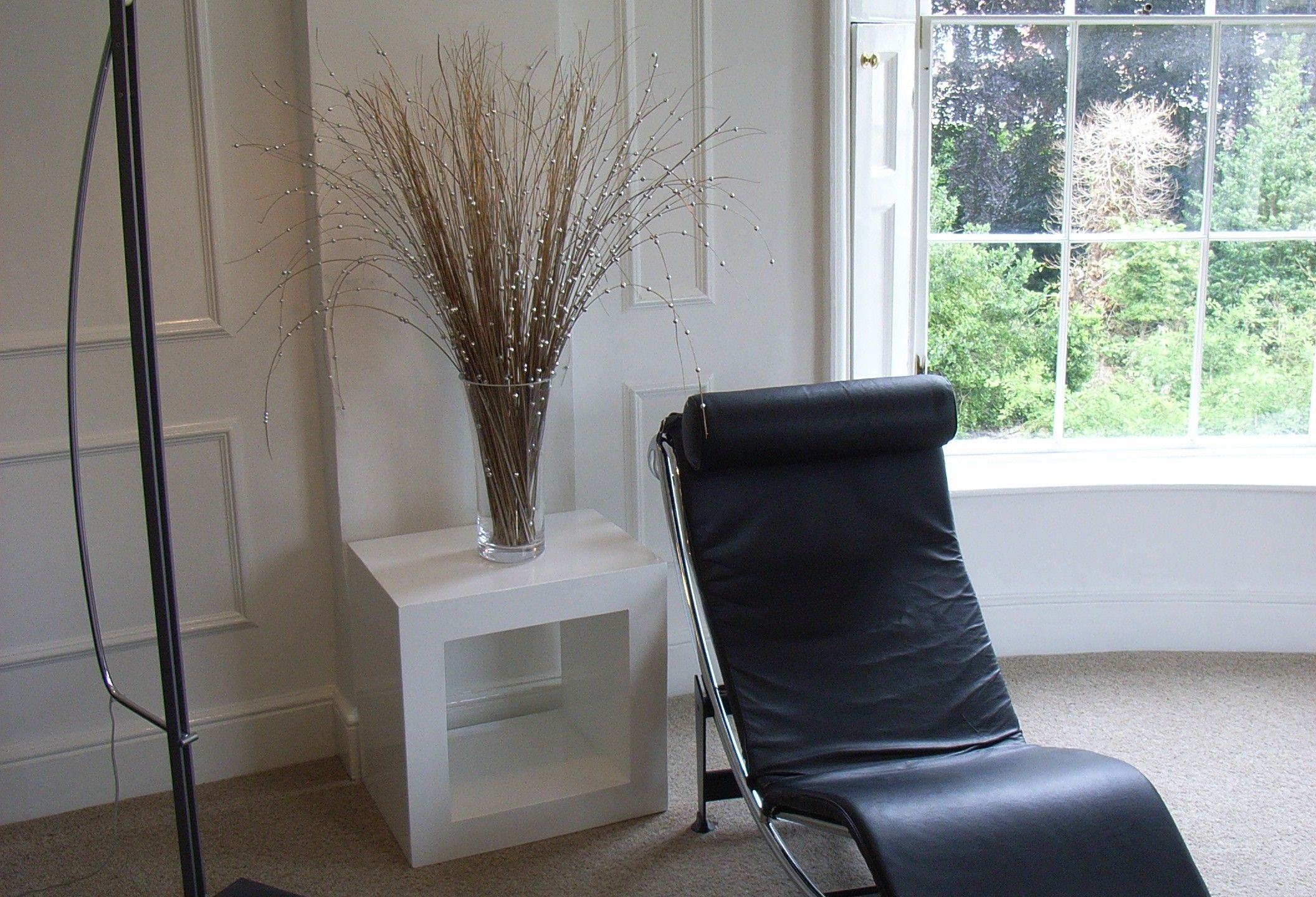 classic chaise with floorstanding lamp