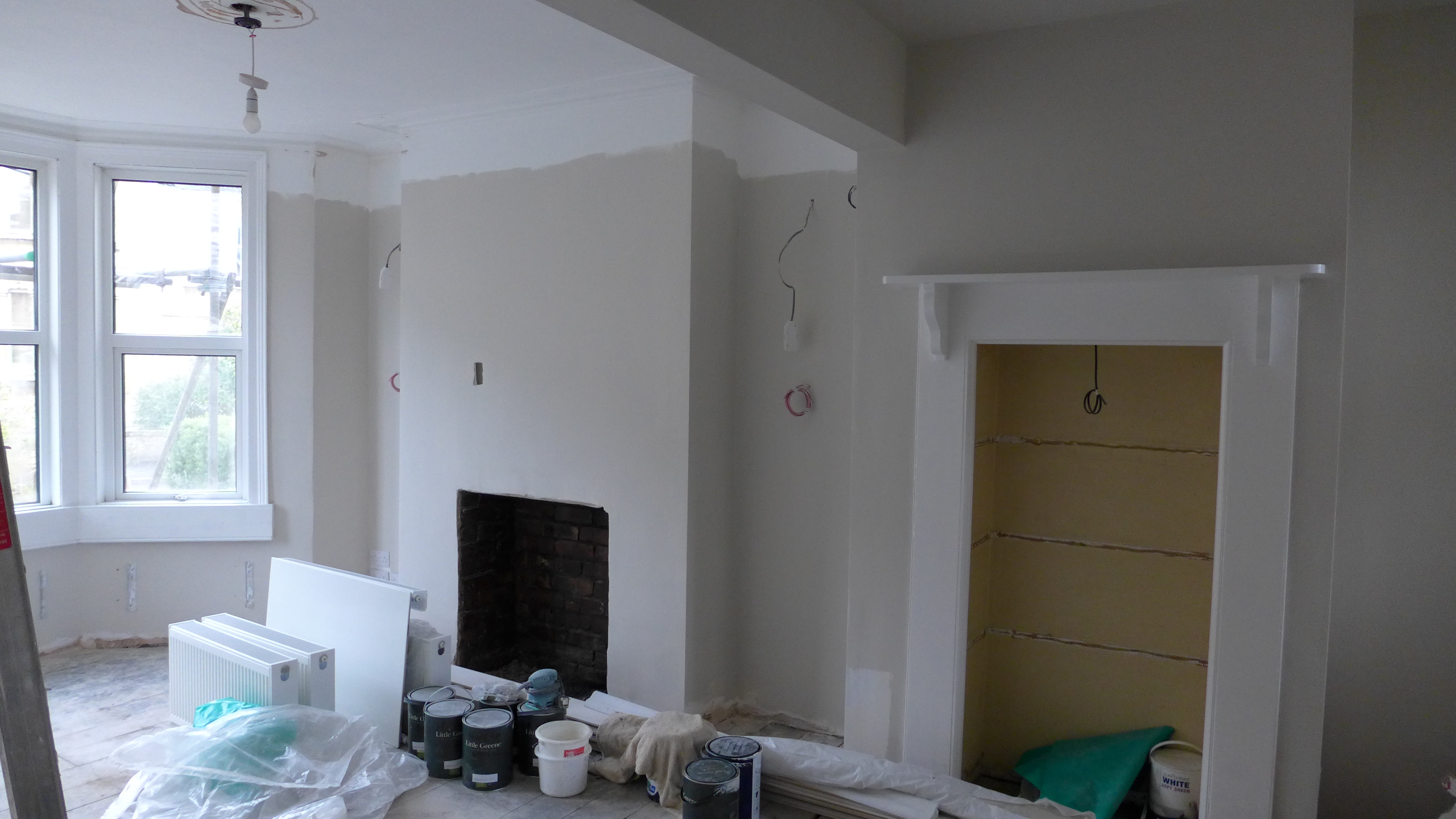 living room undergoing redecoration