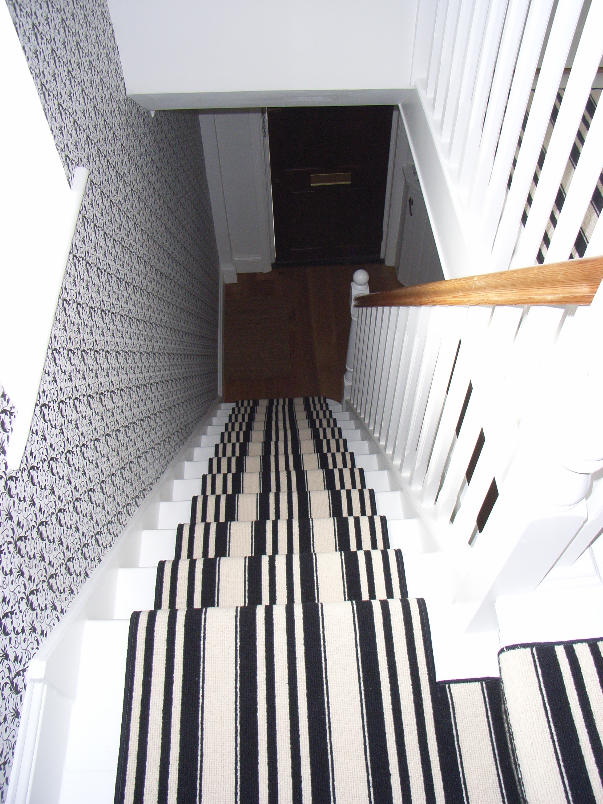 monochrome striped stair carpet