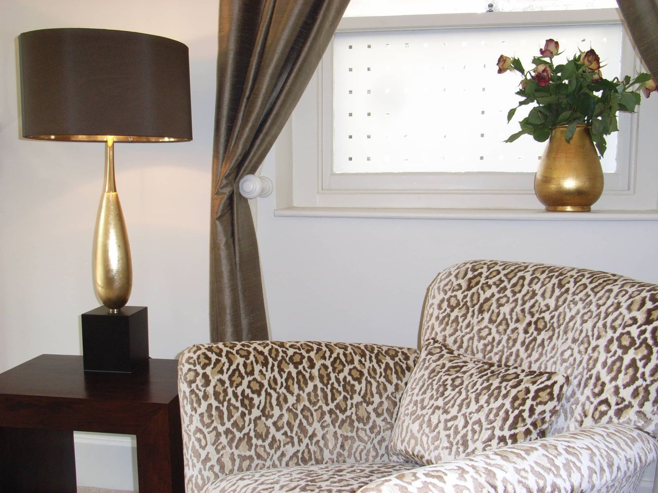 leopard print fabric on armchair