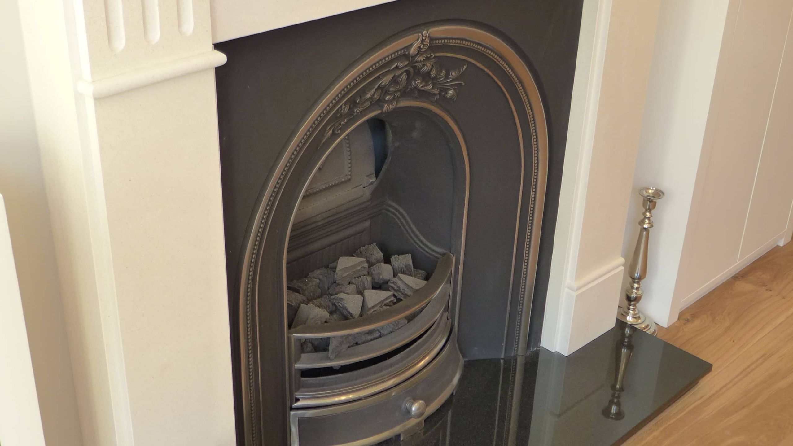 gas fire with limestone surround