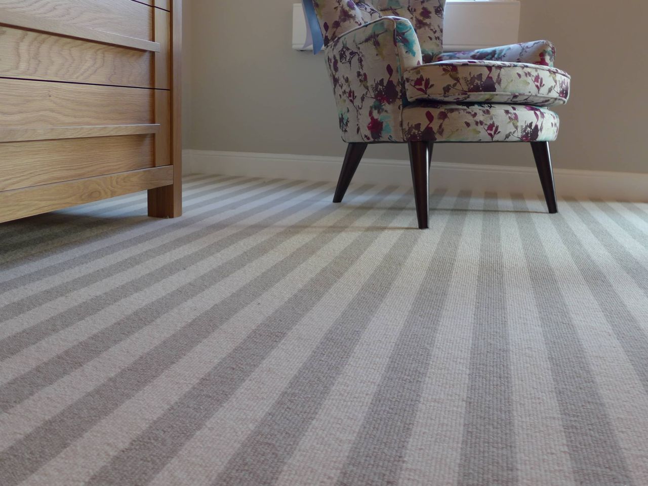 striped bedroom carpet in one of our bedrooms