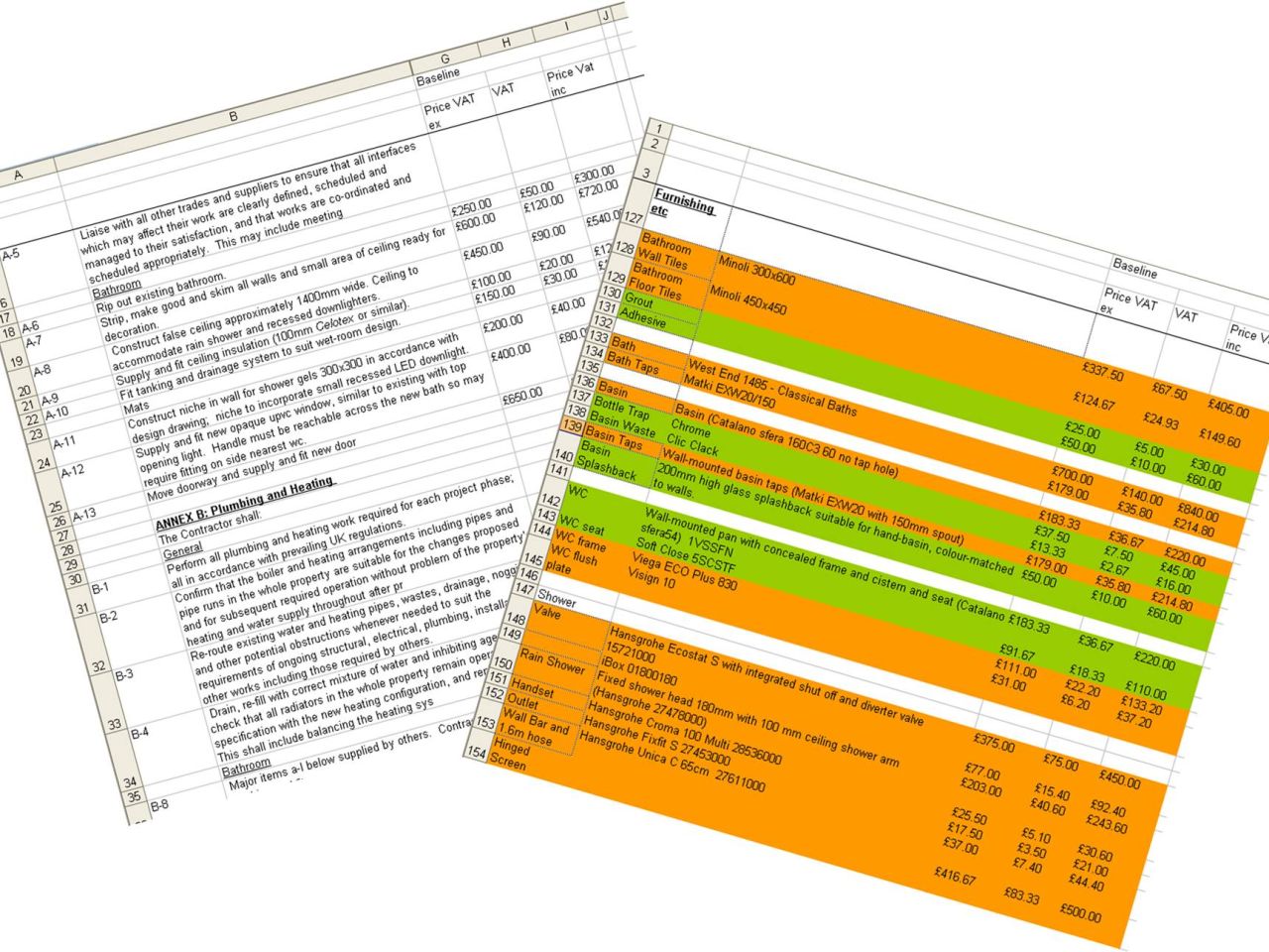 pricing spreadsheet to calculate building costs