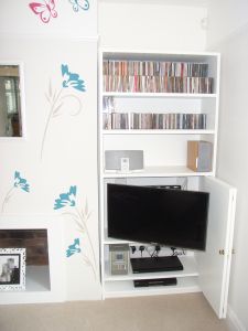TV alcove unit open