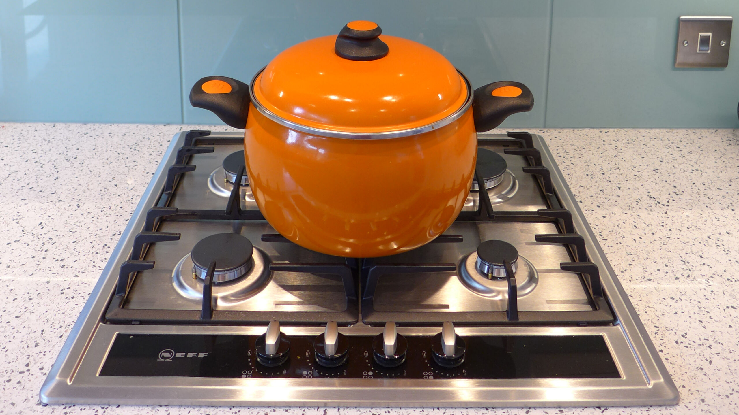 gas hob in quartz worktop