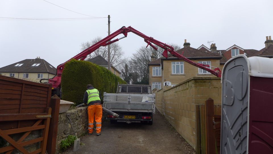 concrete pumped over road