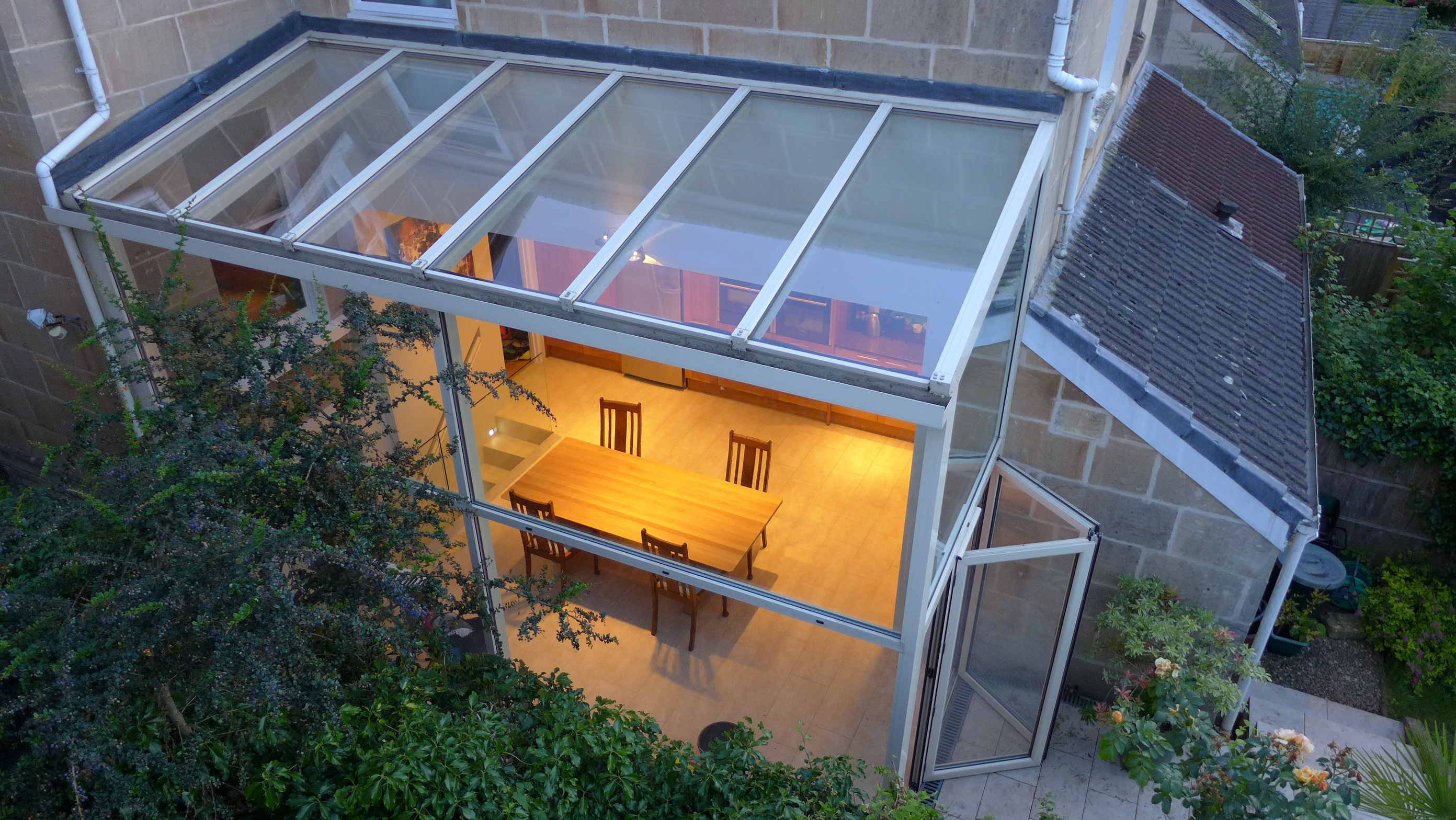 glass extension with kitchen diner