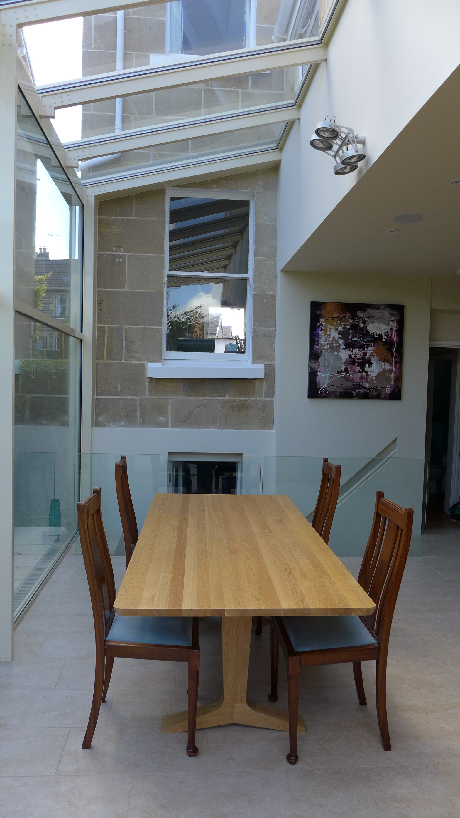 open plan diner in glass extension
