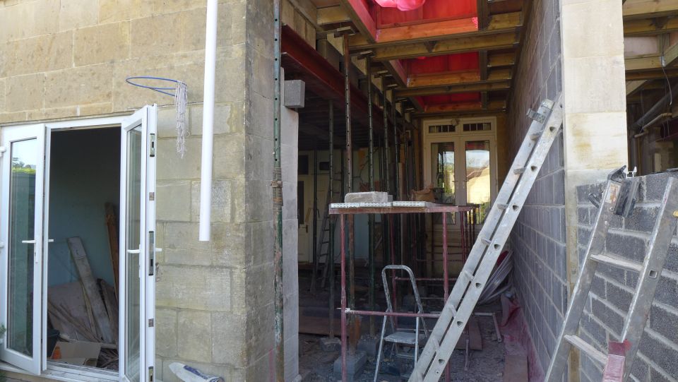 the side return extension is taking shape with new roofs in place