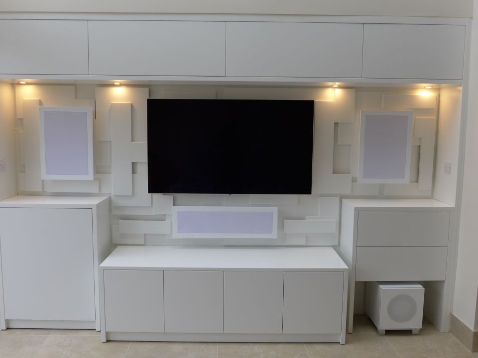 home cinema with feature wall