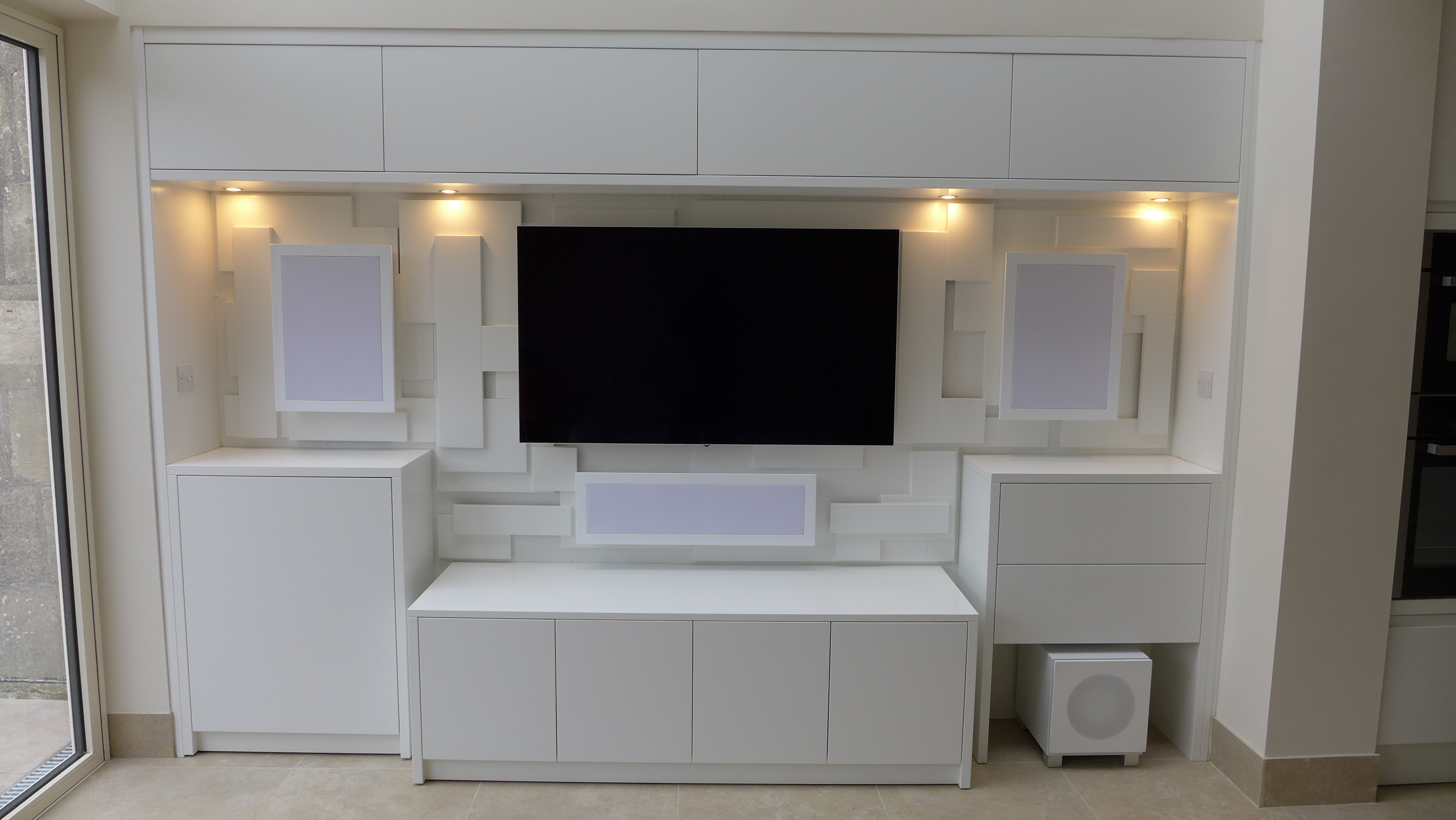 home cinema with feature wall