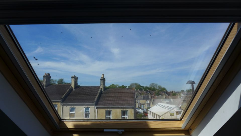 velux window with blinds open